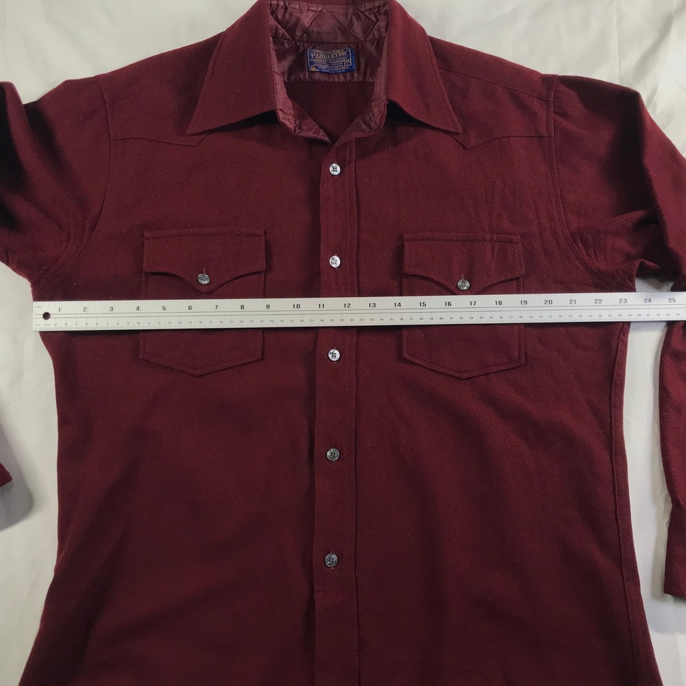 Pendleton Mens Large Burgundy Red Wool Western Pearl Snap Shirt Made in USA - Picture 3 of 9